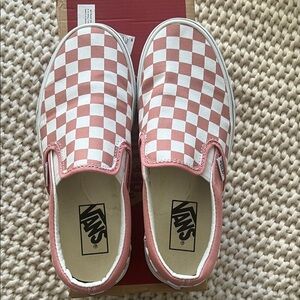 Vans Woman’s Pink and White Checkered Slip-On Sneakers